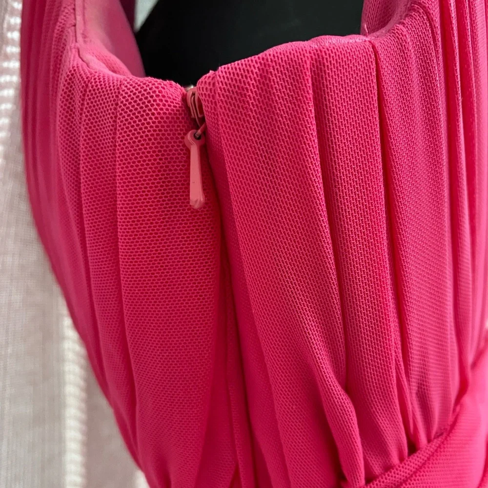 Hot Pink & Iridescent Beads Sleeveless Rouched Bodycon Homecoming Prom Dress S/M